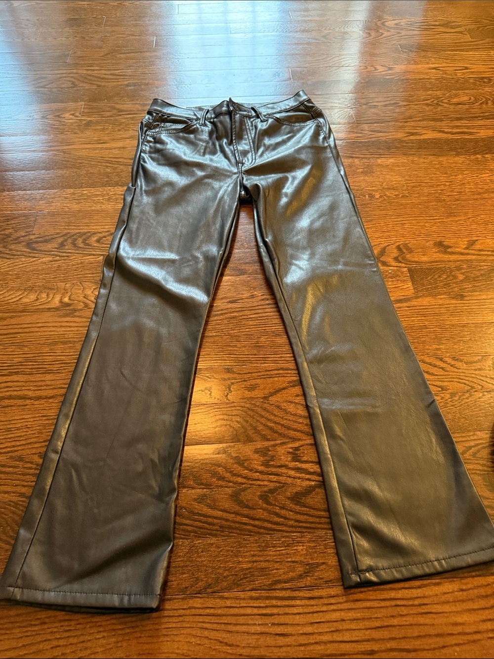 MOTHER Black Faux Leather Flare Pants